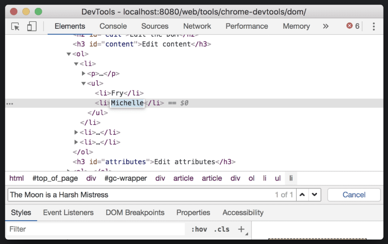 Chrome DevTools Elements panel overview
