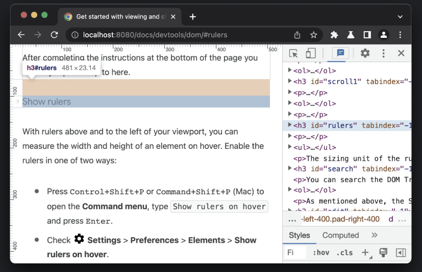 Chrome DevTools Elements panel overview