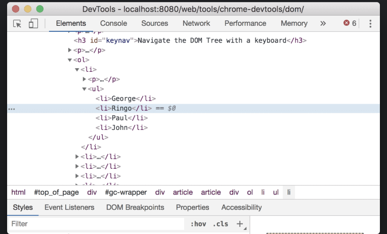 Chrome DevTools Elements panel overview