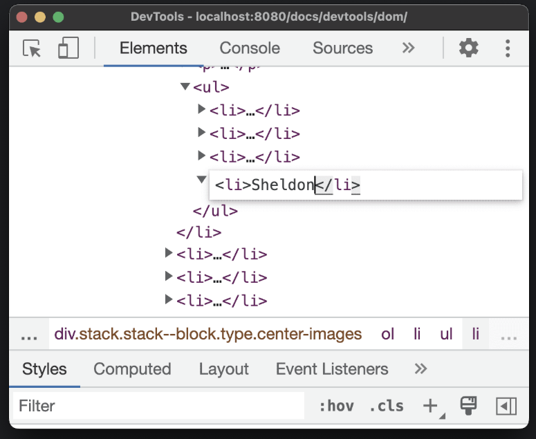 Chrome DevTools Elements panel overview
