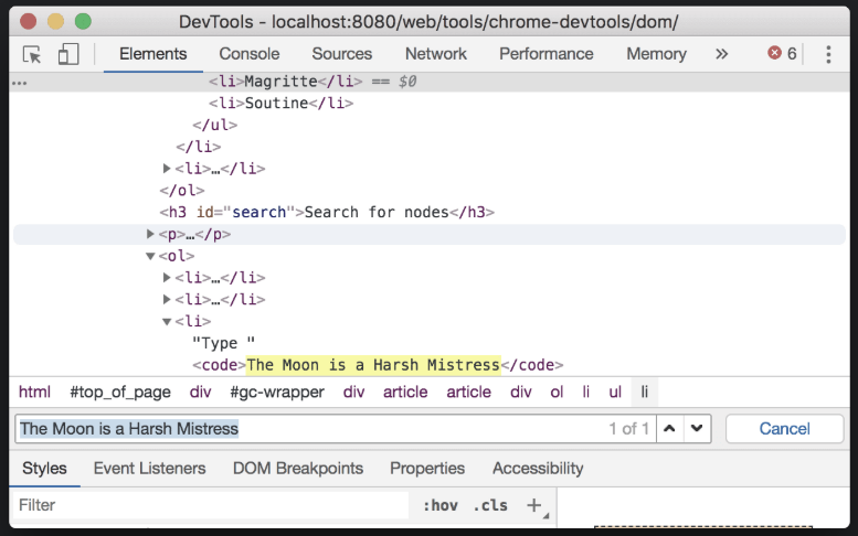 Chrome DevTools Elements panel overview