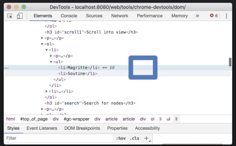 Chrome DevTools Elements panel overview