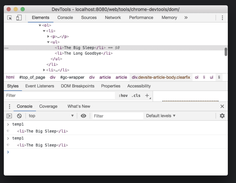 Chrome DevTools Elements panel overview