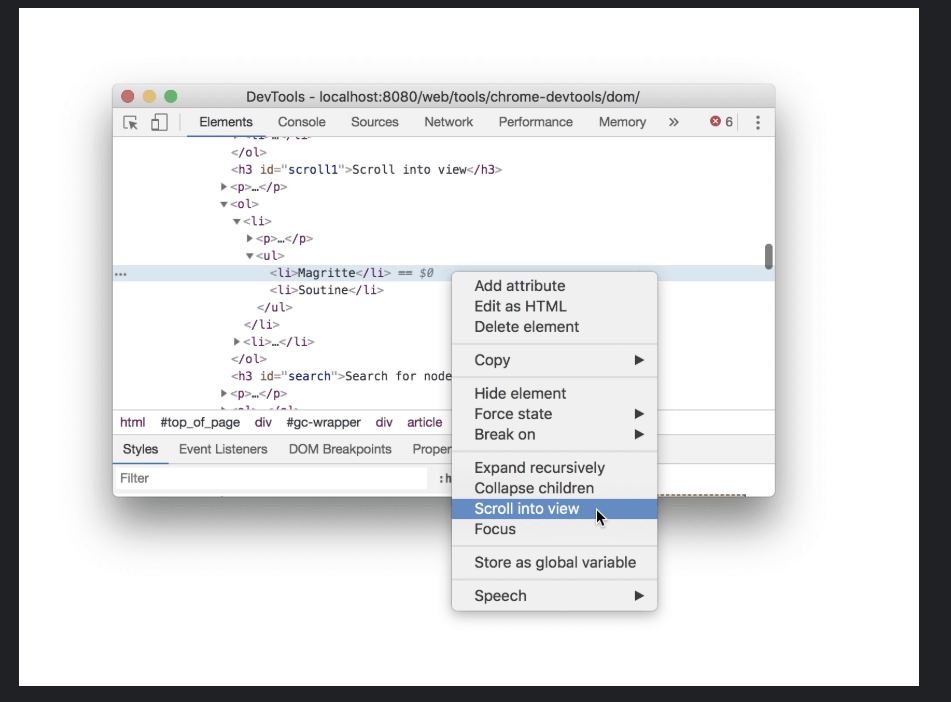 Chrome DevTools Elements panel overview