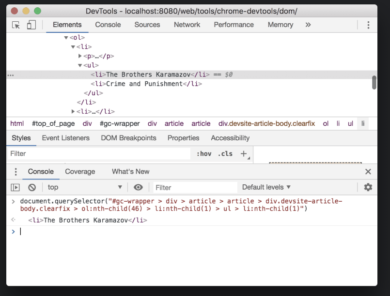 Chrome DevTools Elements panel overview