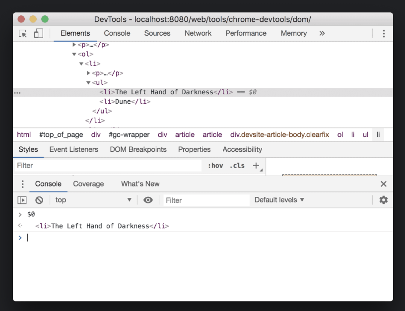 Chrome DevTools Elements panel overview