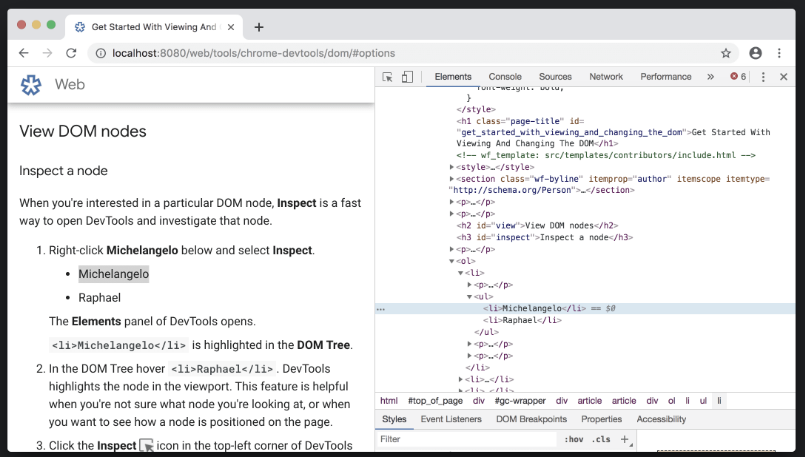 Chrome DevTools Elements panel overview